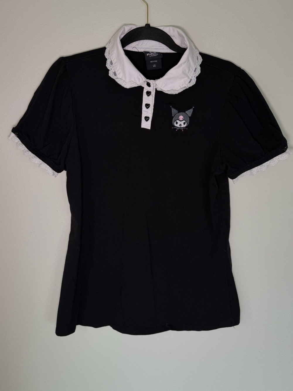 Kuromi by Sanrio Lace Collar Mall Goth Emo Shirt Heart Buttons
